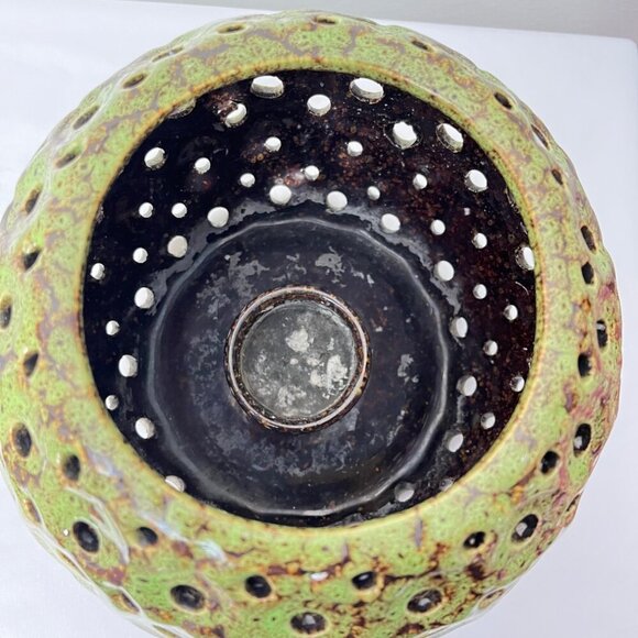 Handcrafted Green Ceramic Candle Holder With Perforated Design  Unique - Picture 2 of 5